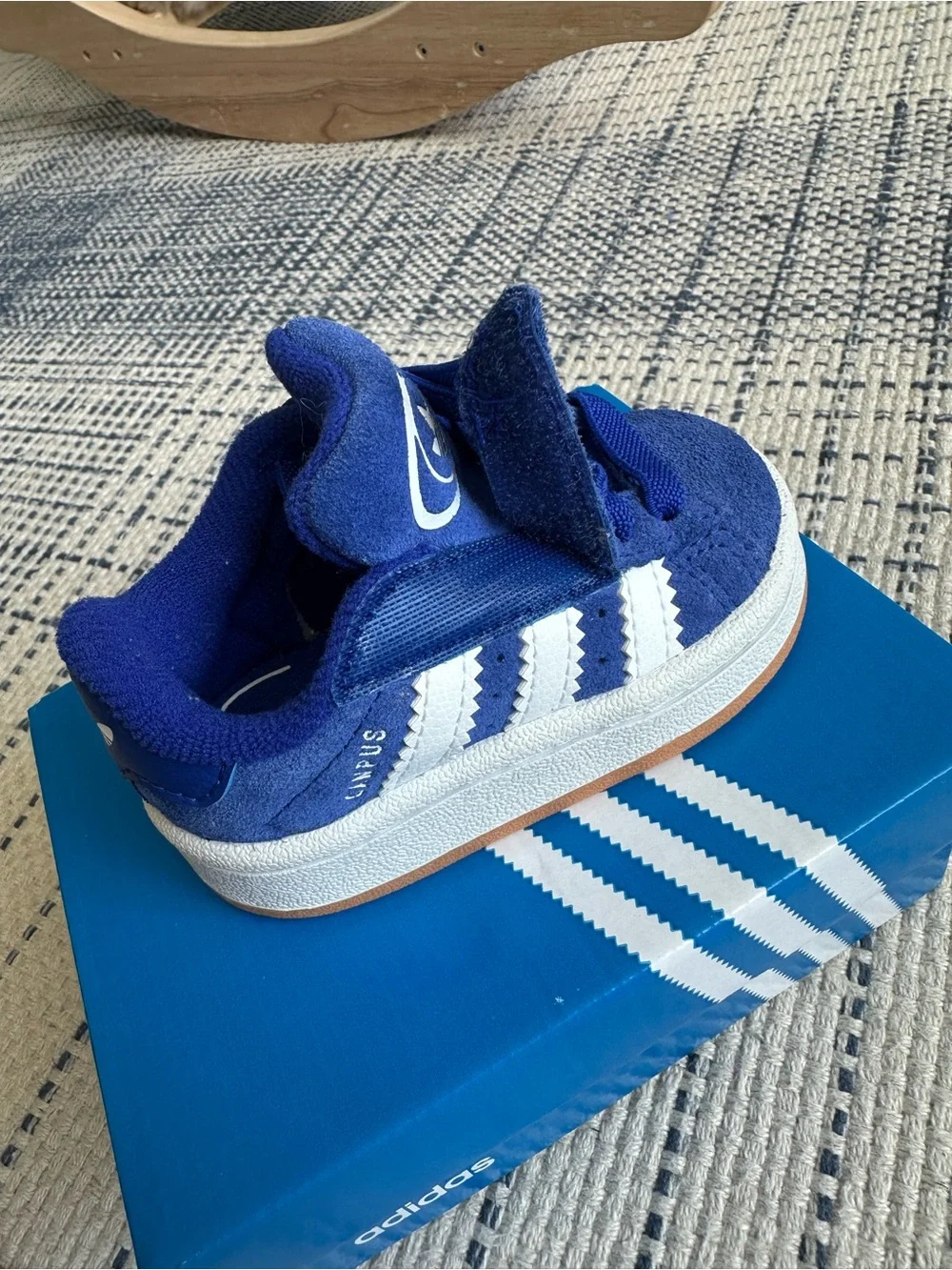 Adidas baby Royal Blue Suede Sneakers with White Stripes